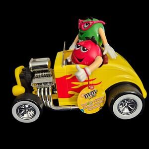 M&M’s Hot Rod Car Candy Dispenser Red & Green Characters Classic Yellow Flames